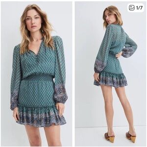 Veronica Beard Teal and Blue Long Sleeve Dress
